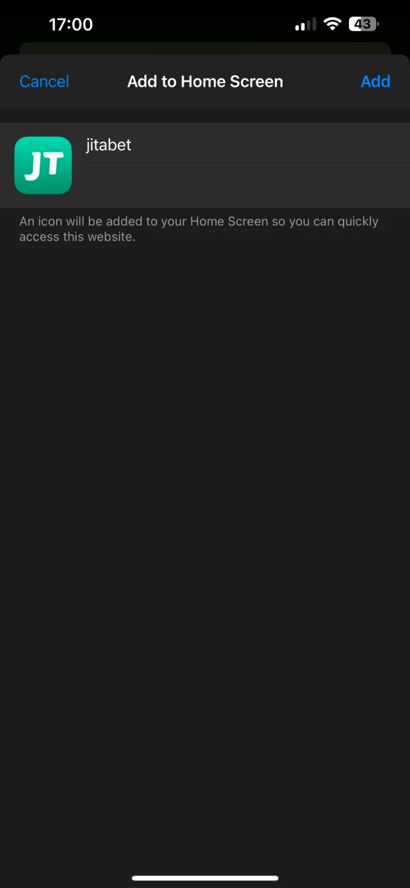 Complete the installation of the Jitabet app for your iOS device.