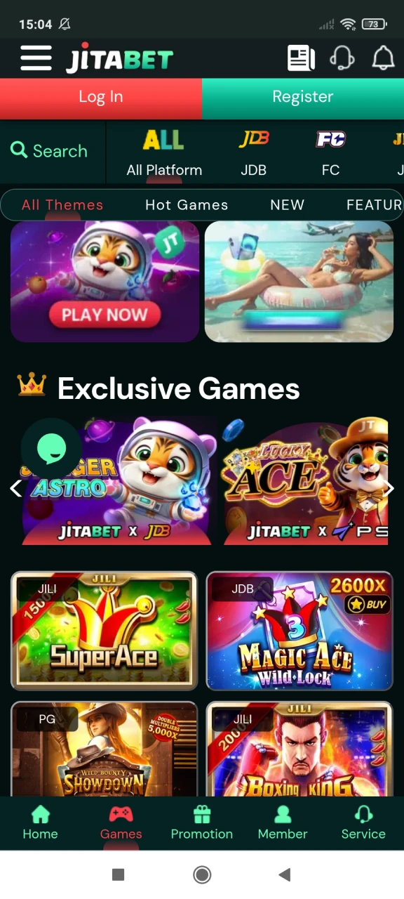 The Jitabet app has a casino section.