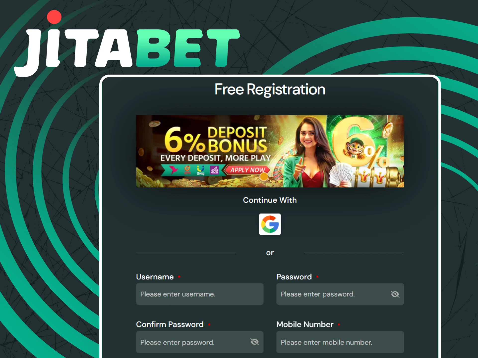 Register on the Jitabet website.
