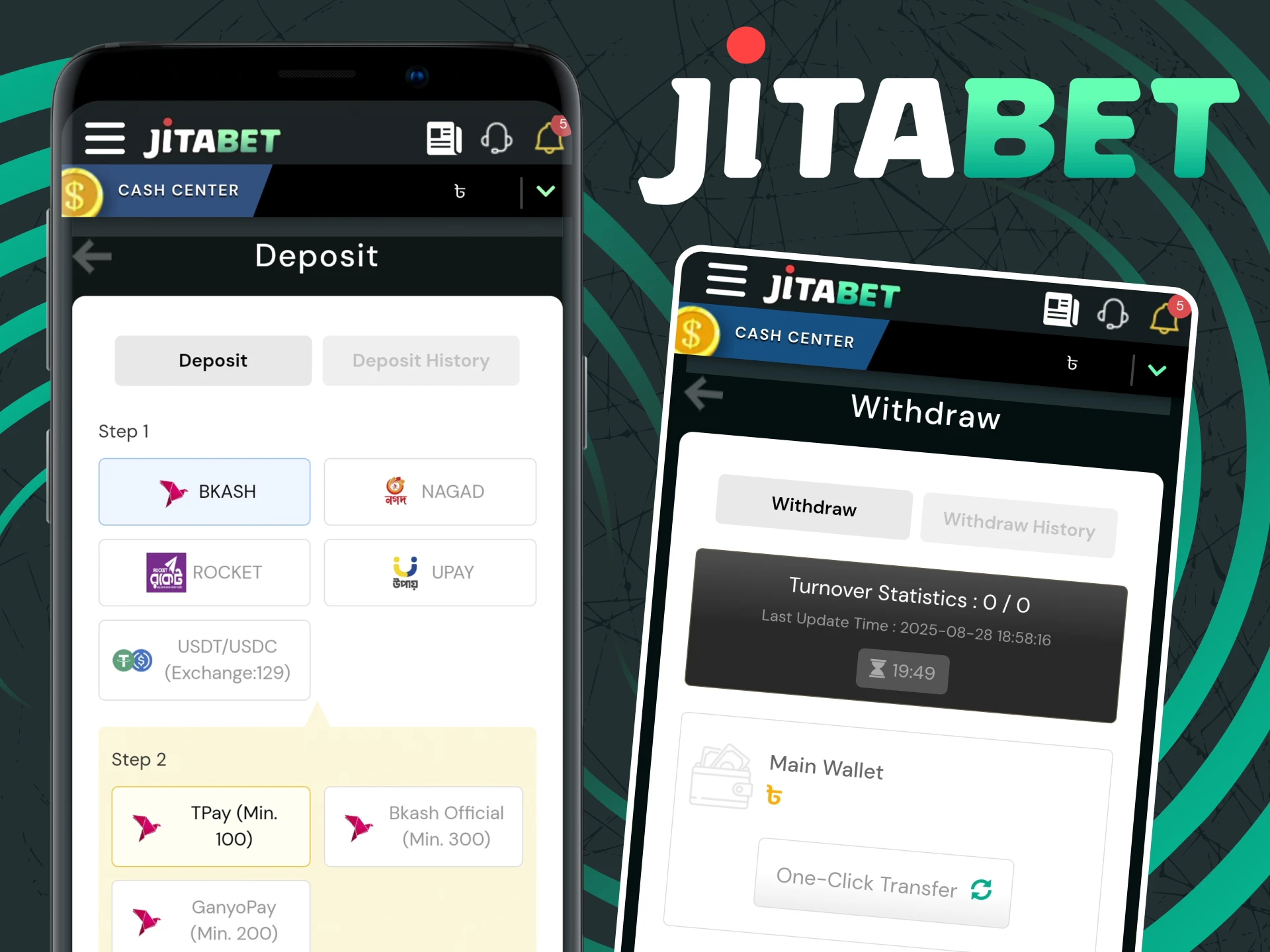 You can top up your deposit in the Jitabet application.