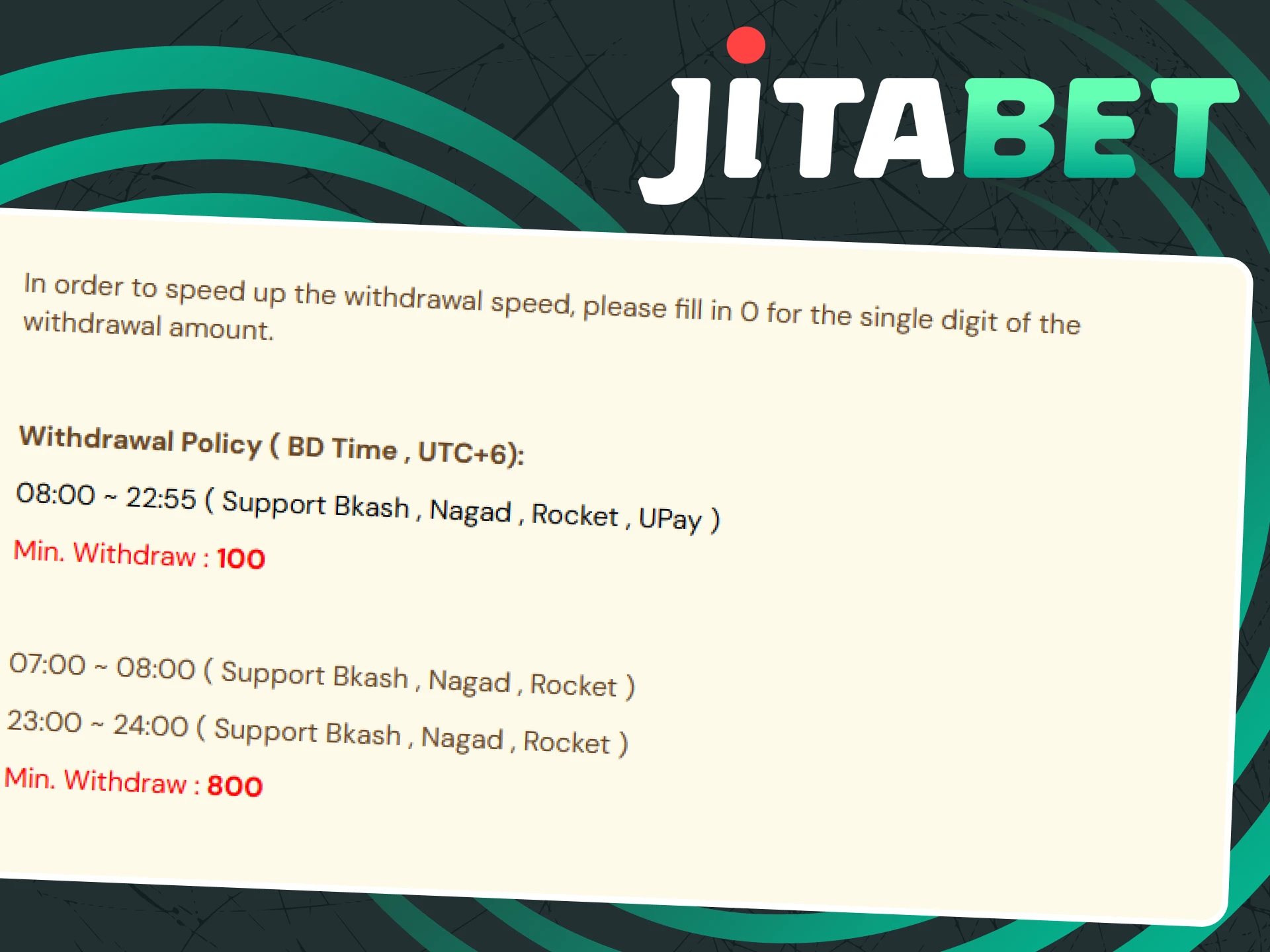 We will tell you about the limits for withdrawals from Rsedvt on Jitabet.