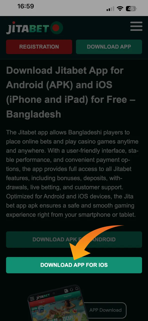 Click the download button for iOS and install the Jitabet app.