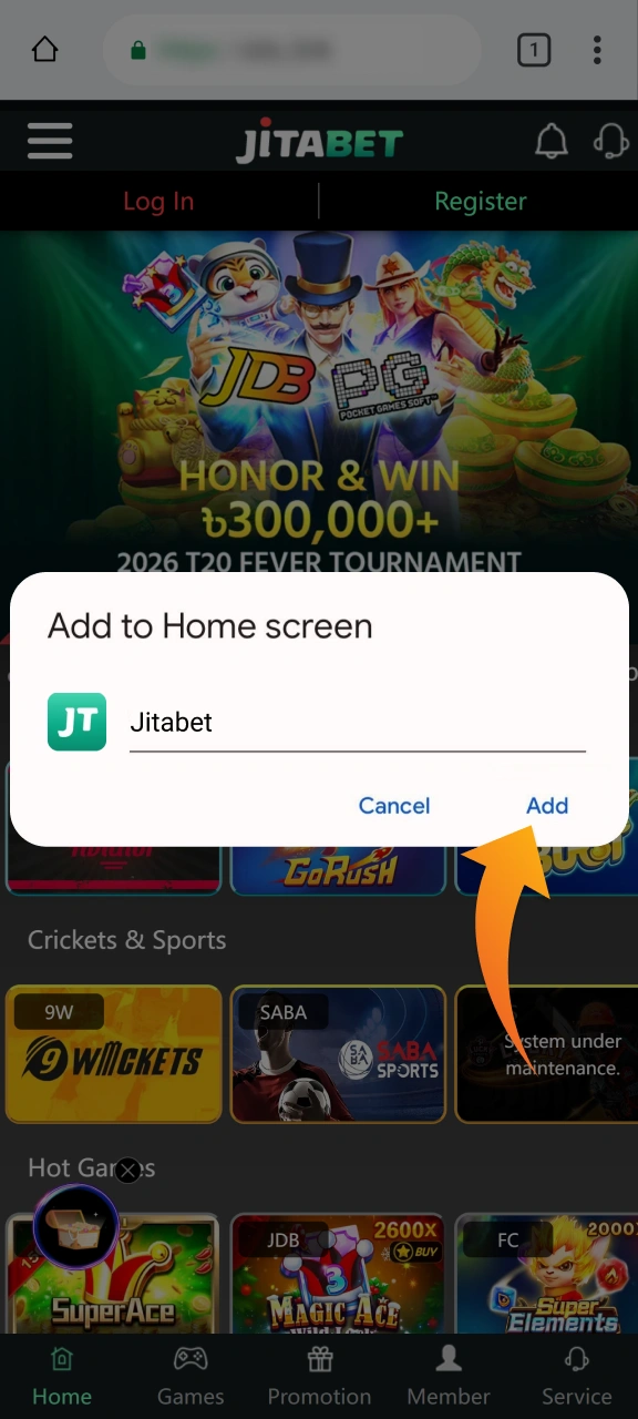 Press Add button to get Jitabet android app.