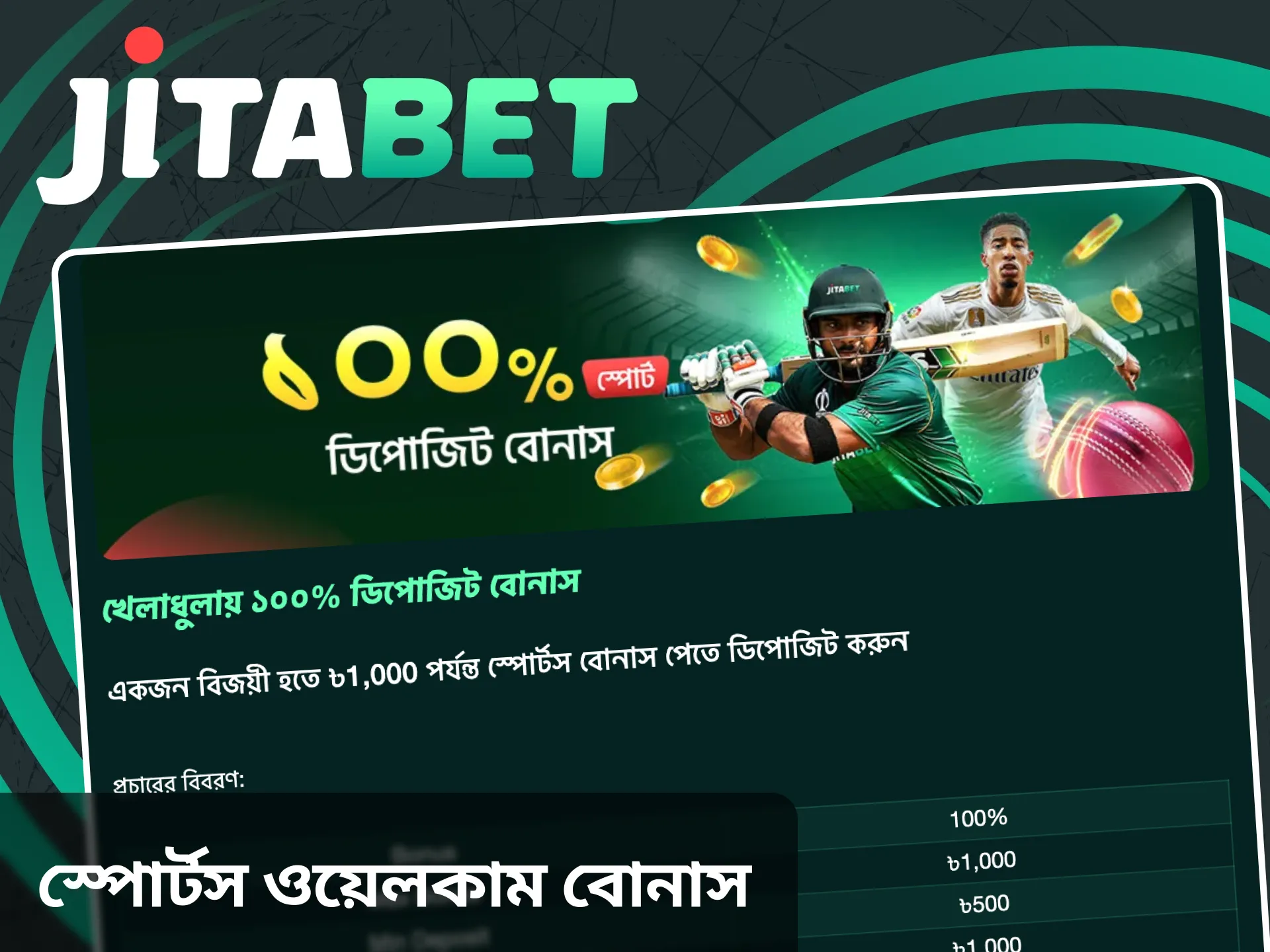 Jitabet ওয়েবসাইটে স্পোর্টসের জন্য আপনার ওয়েলকাম বোনাসটি গ্রহণ করুন।